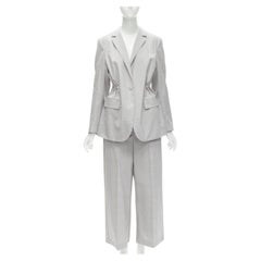 THEORY Drape wool grey drawstring cinched waist blazer wide leg pants set US6 S