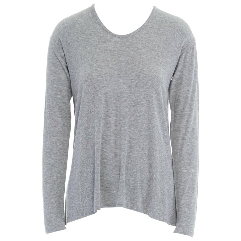 THEORY grey viscose blend long sleeve side slit t-shirt XS at 1stDibs