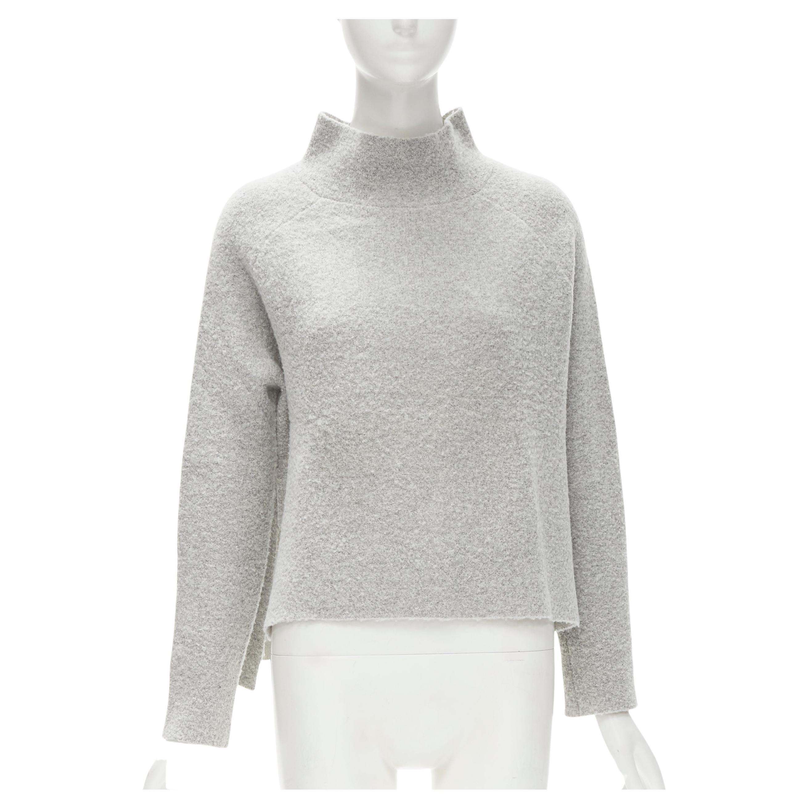 THEORY grey wool blend fuzzy stand collar step hem sweater XS For Sale