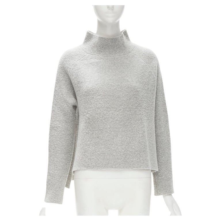 THEORY grey wool blend fuzzy stand collar step hem sweater XS For Sale ...