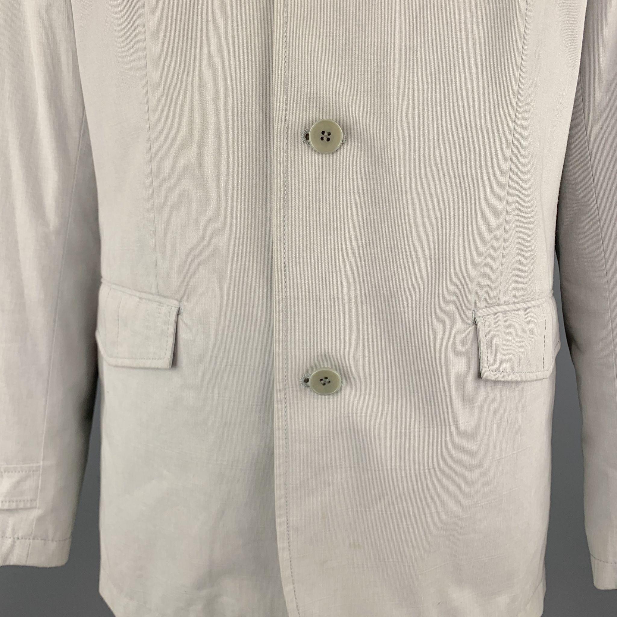 Beige THEORY Jayden Size XL Light Grey Cotton High Collar Belted Cuffs Buttoned Jacket