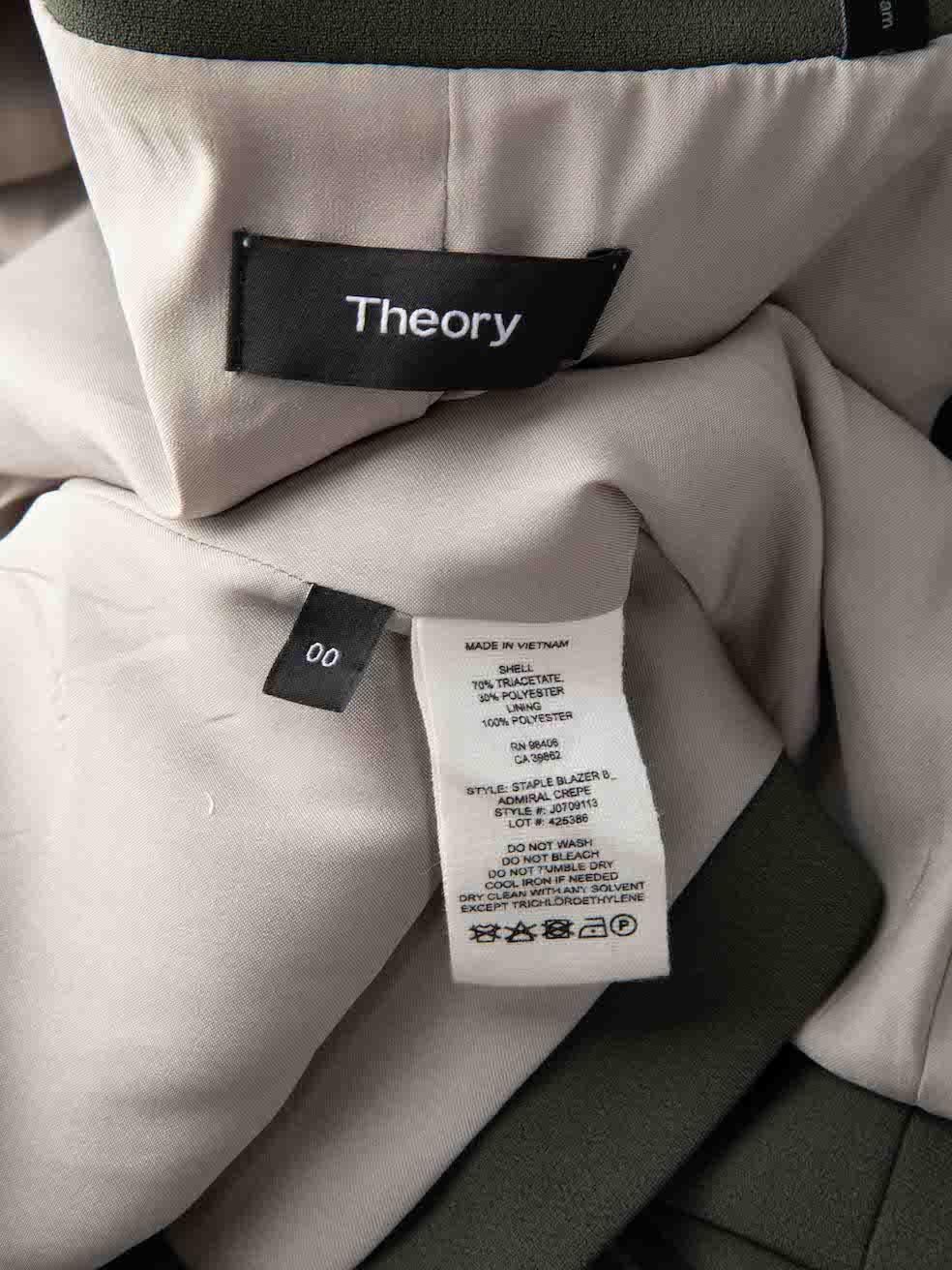 Theory Khaki Slim Cropped Leg Trouser Suit Size XXS For Sale 3