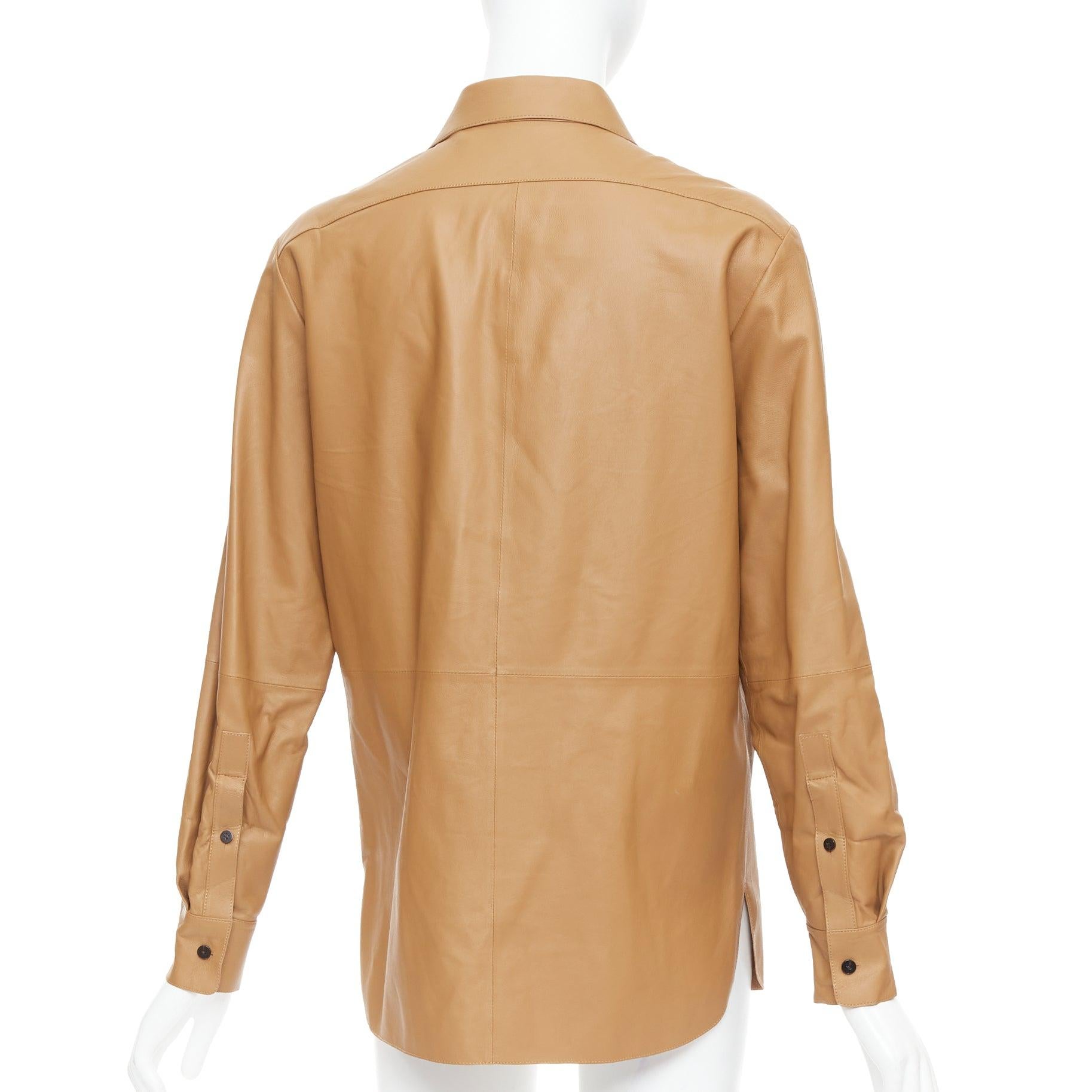 Women's THEORY L Nappa Shine brown lambskin leather panelled shirt XS For Sale