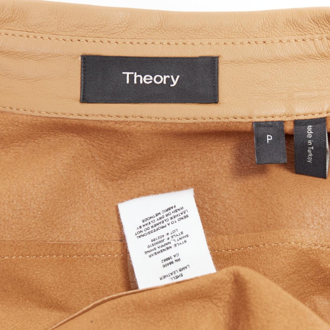 THEORY L Nappa Shine brown lambskin leather panelled shirt XS For Sale 3