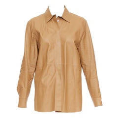 THEORY L Nappa Shine Camisa con paneles de piel de cordero marrón XS