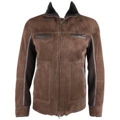 Theory Men's L Brown Suede Fur and Leather Shearling Zip Jacket