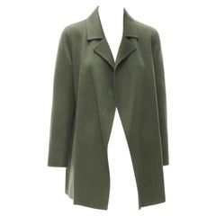 THEORY military green wool cashmere blend soft draped collar unlined coat S