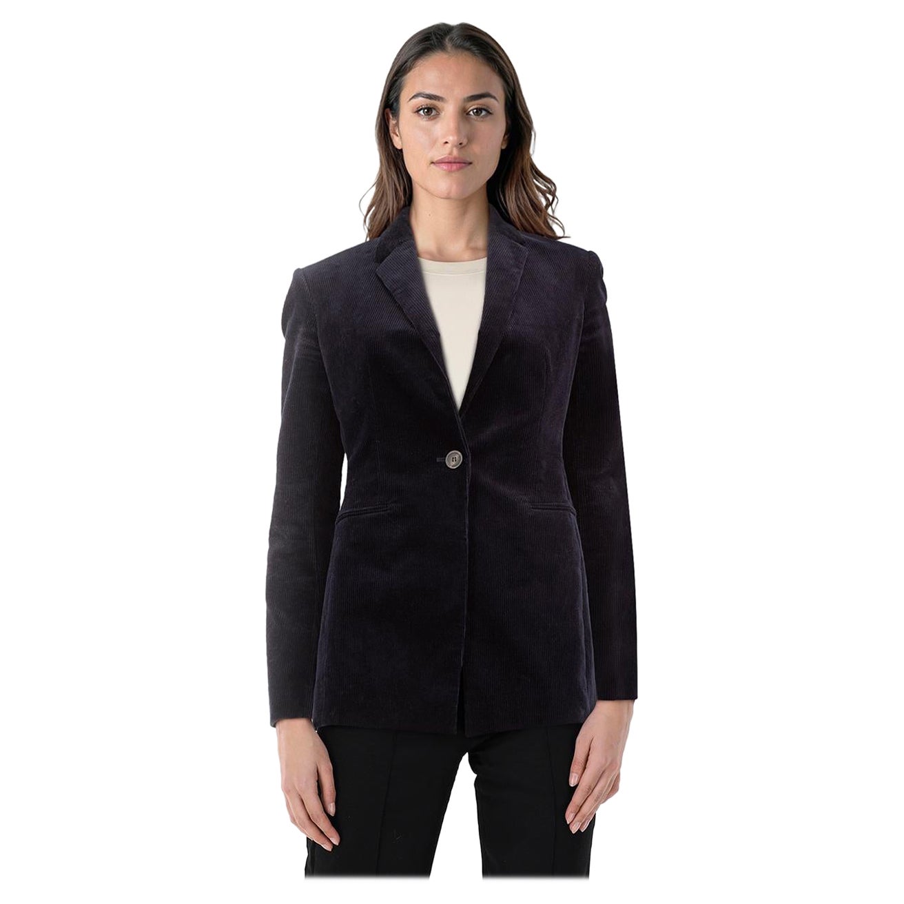 Theory Navy Corduroy Single Breast Blazer Size S en venta