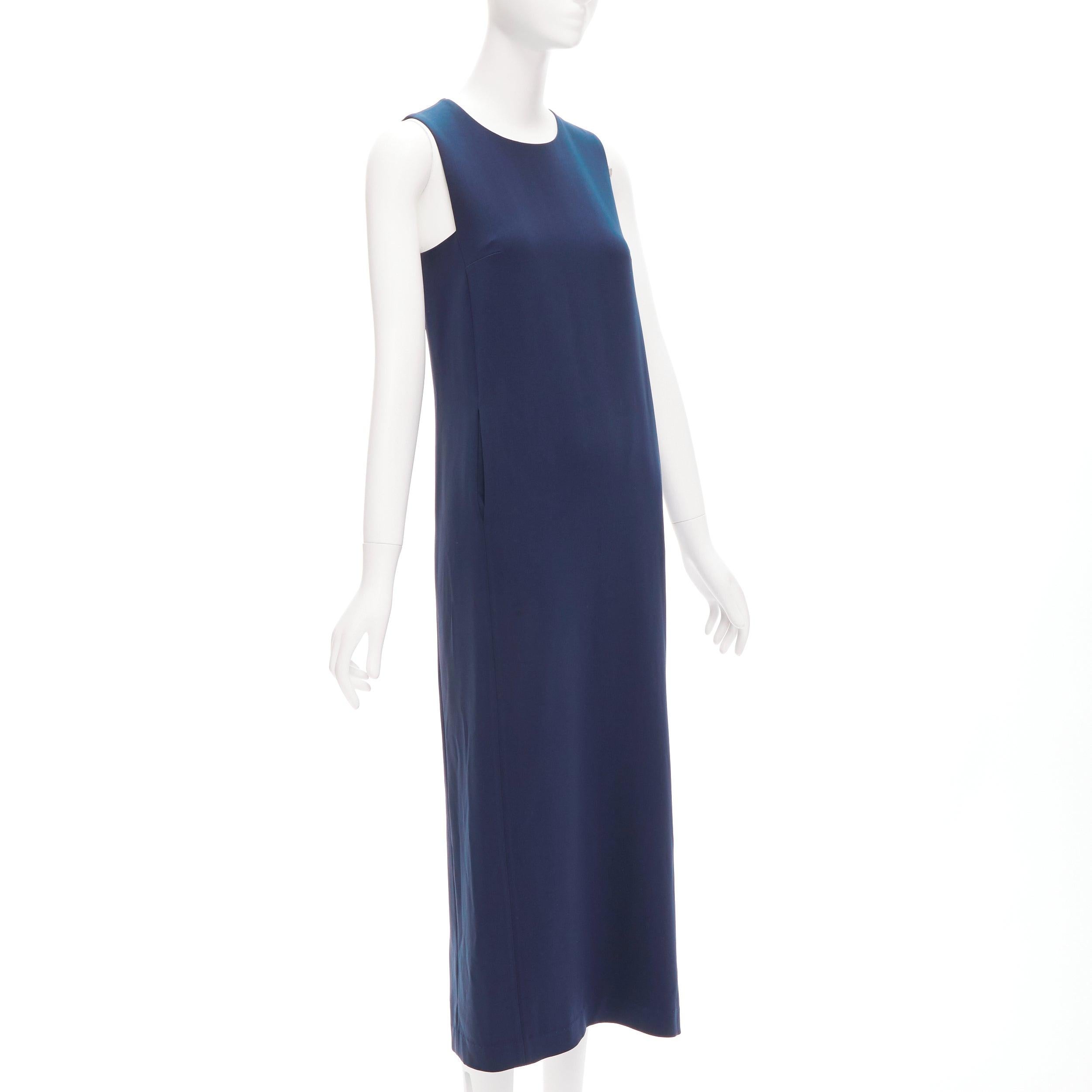 Violet Theory navy minimal classic round neck midi shift dress US0 XS en vente