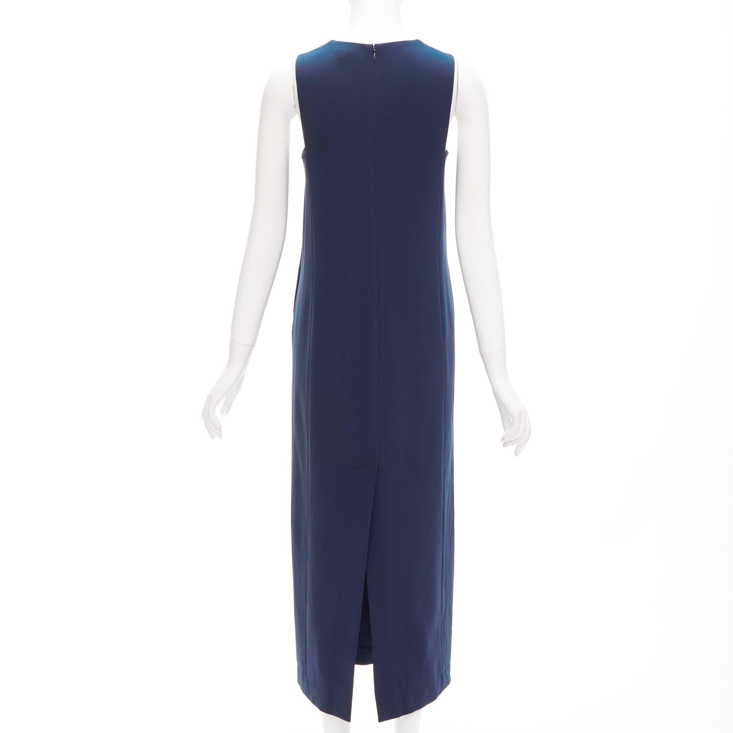 THEORY navy minimal classic round neck midi shift dress US0 XS In Excellent Condition For Sale In Hong Kong, NT