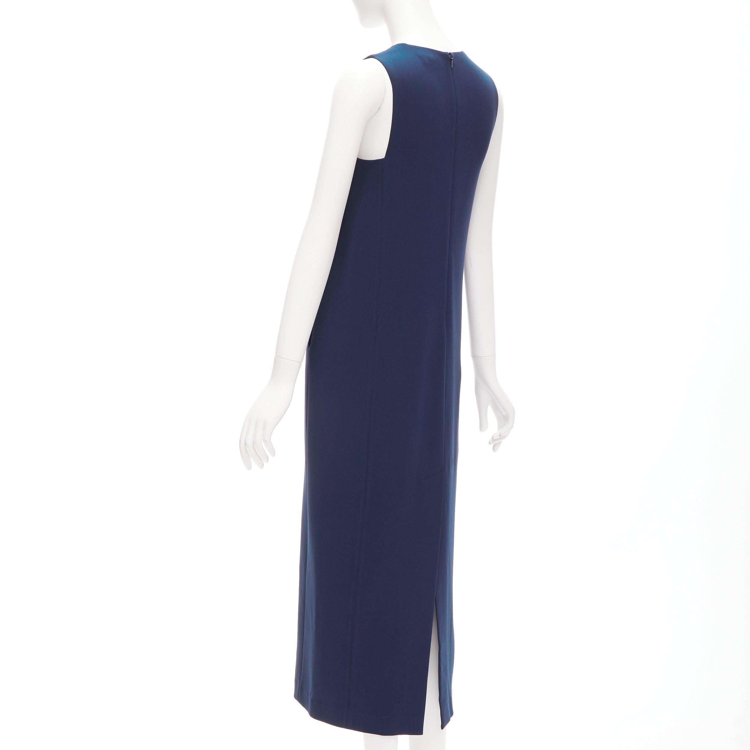 Women's THEORY navy minimal classic round neck midi shift dress US0 XS For Sale