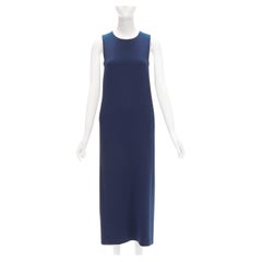 THEORY navy minimal classic round neck midi shift dress US0 XS