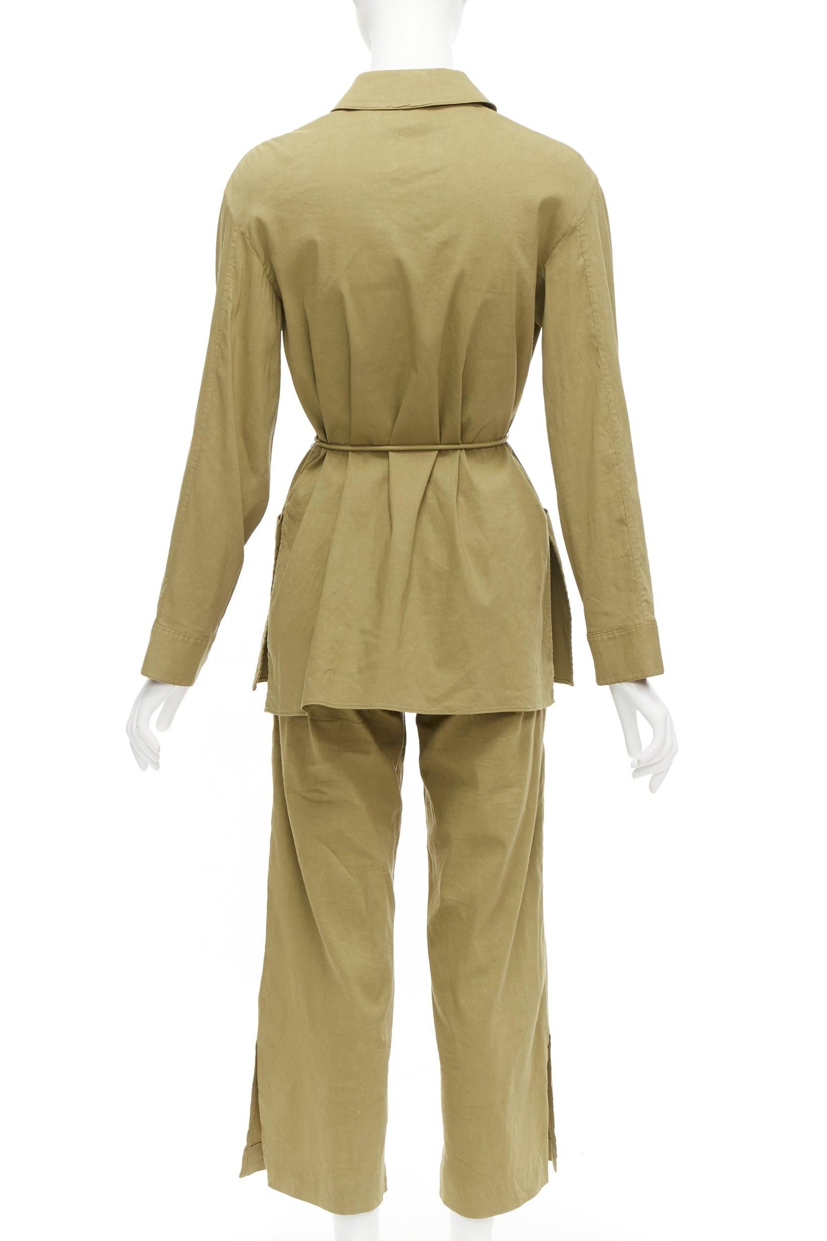 Women's THEORY olive green linen blend tie belt relaxed jacket wide leg pants set US0 XS For Sale