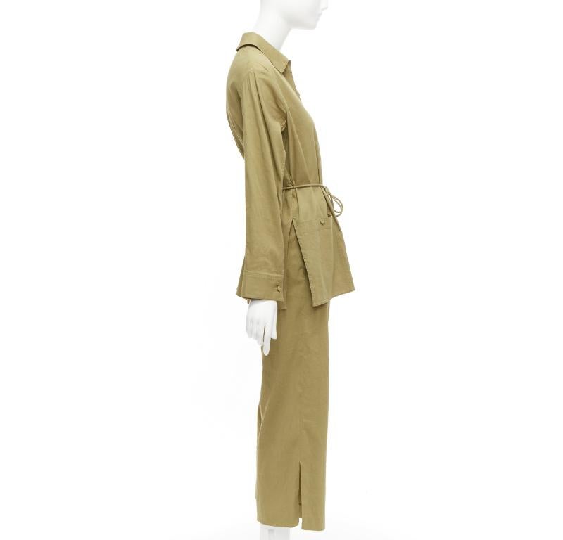 Women's THEORY olive green linen blend tie belt relaxed jacket wide leg pants set US0 XS For Sale