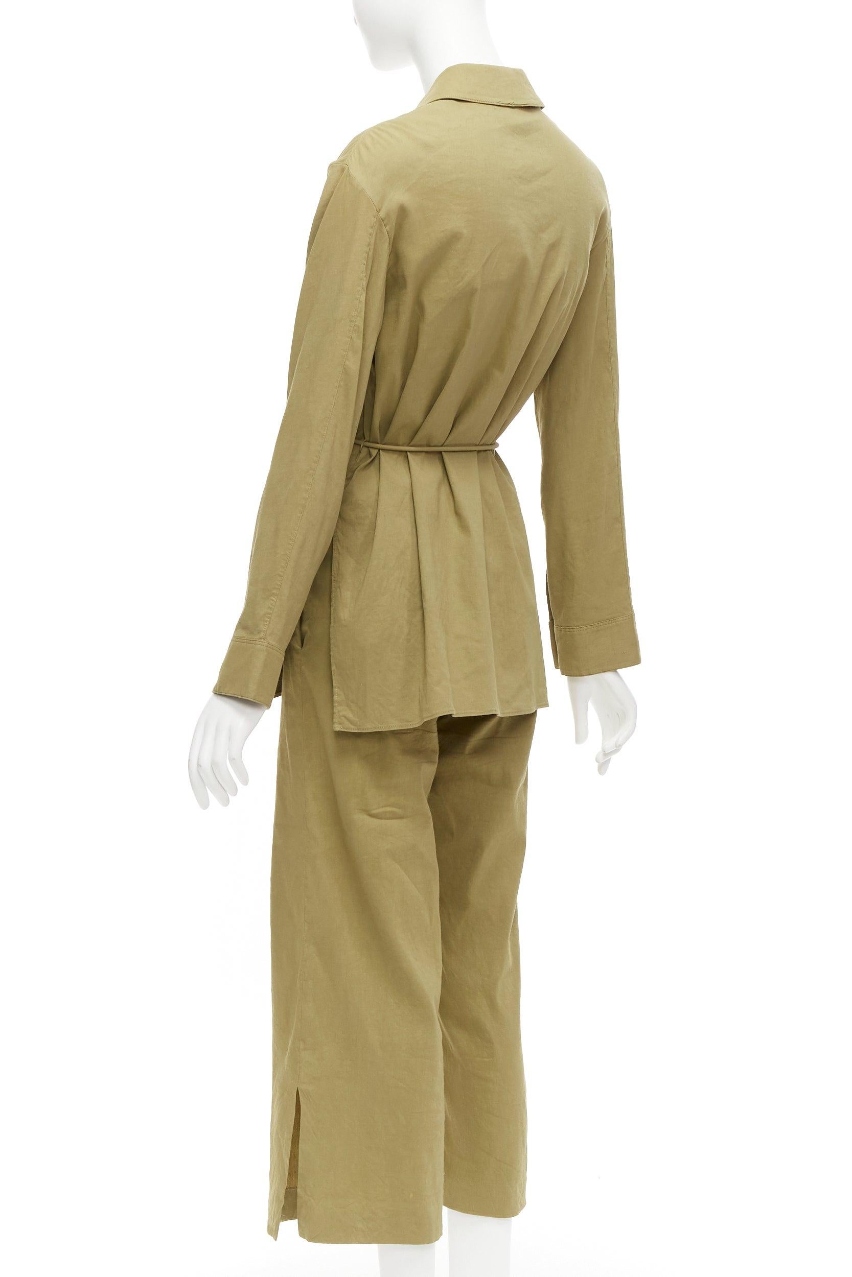 THEORY olive green linen blend tie belt relaxed jacket wide leg pants set US0 XS For Sale 1