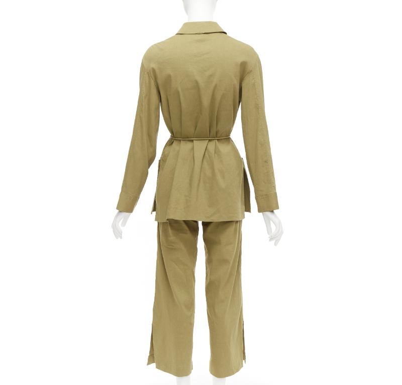 THEORY olive green linen blend tie belt relaxed jacket wide leg pants set US0 XS For Sale 1