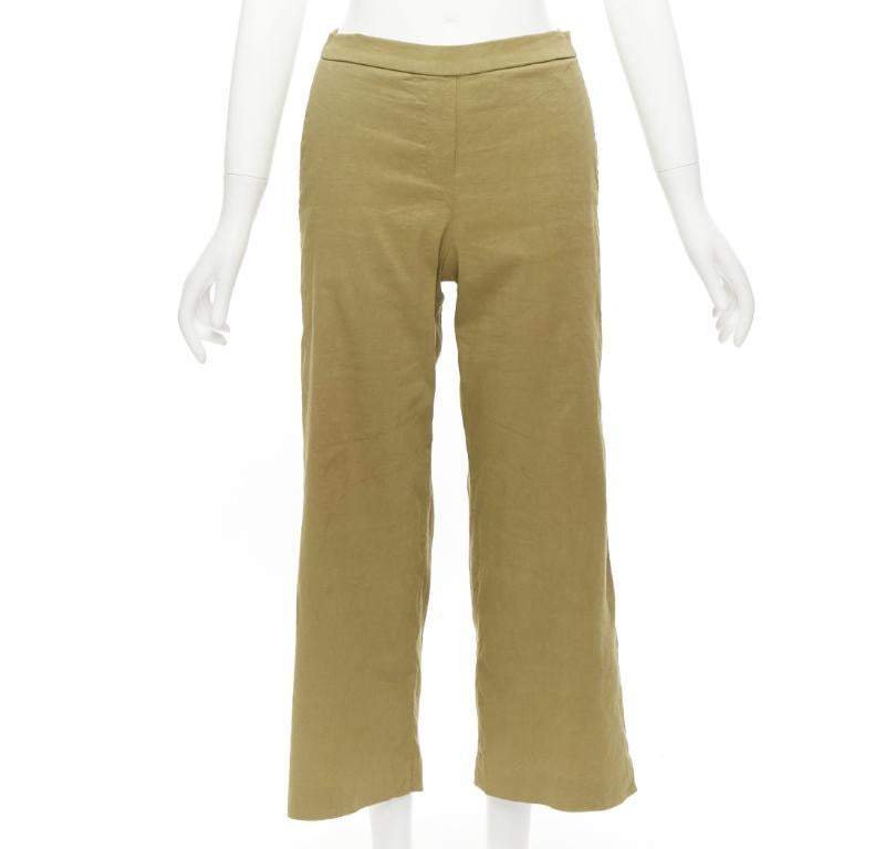 THEORY olive green linen blend tie belt relaxed jacket wide leg pants set US0 XS For Sale 4