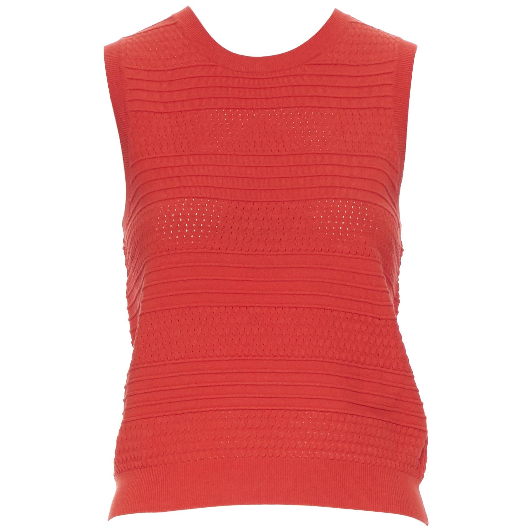 THEORY red polyester textured jacquard knit sleeveless vest top XS