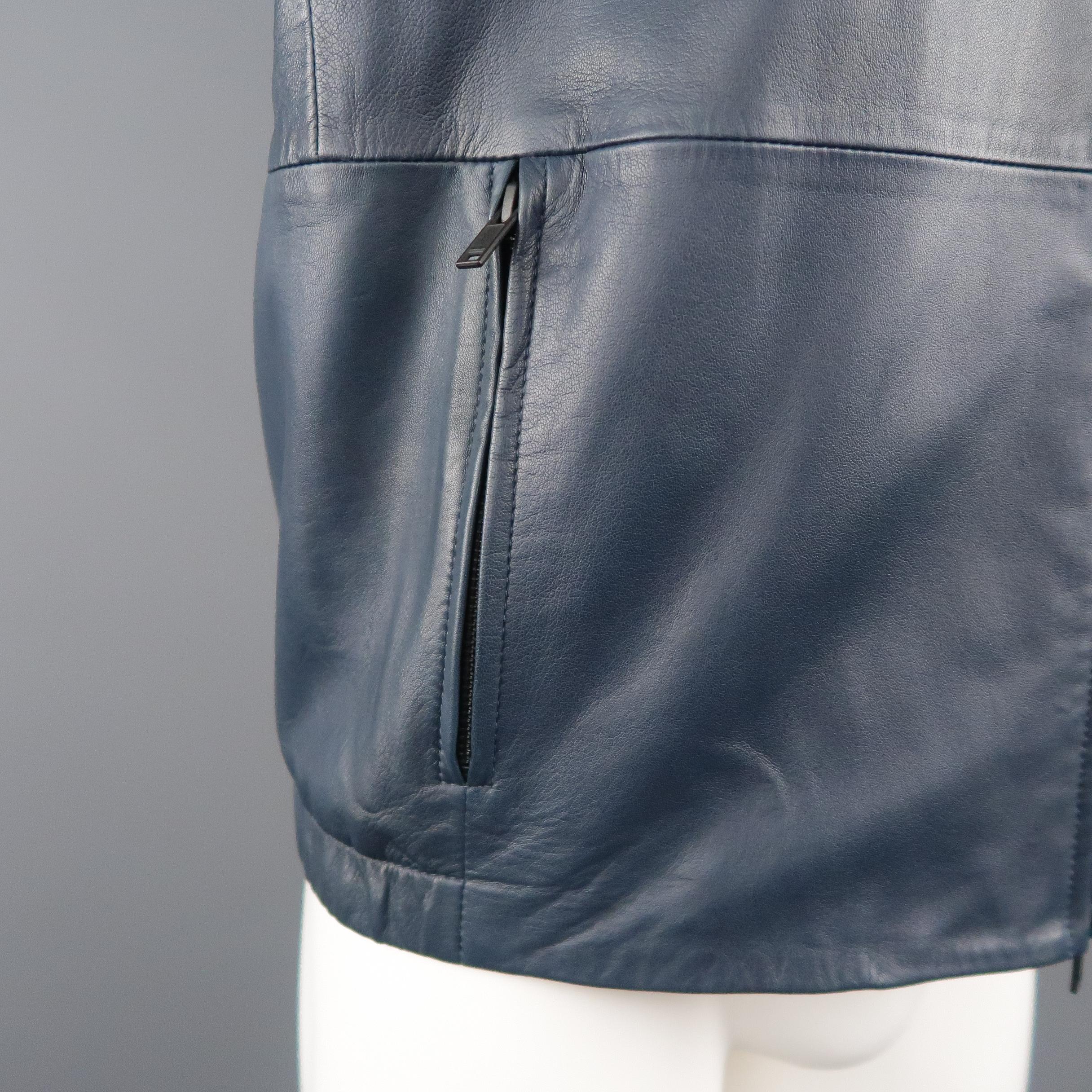 Gray THEORY S Navy Solid Leather Jacket