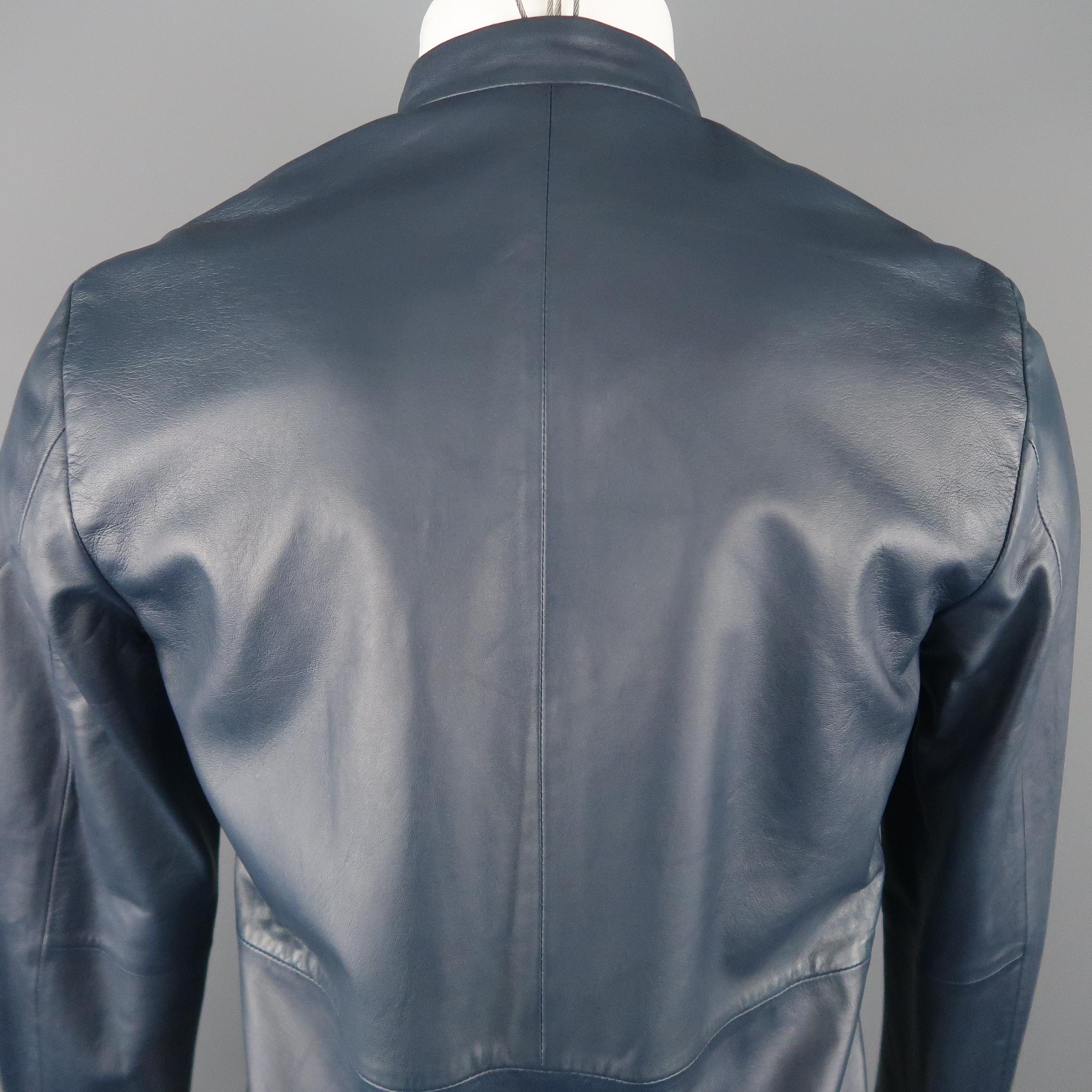 Men's THEORY S Navy Solid Leather Jacket