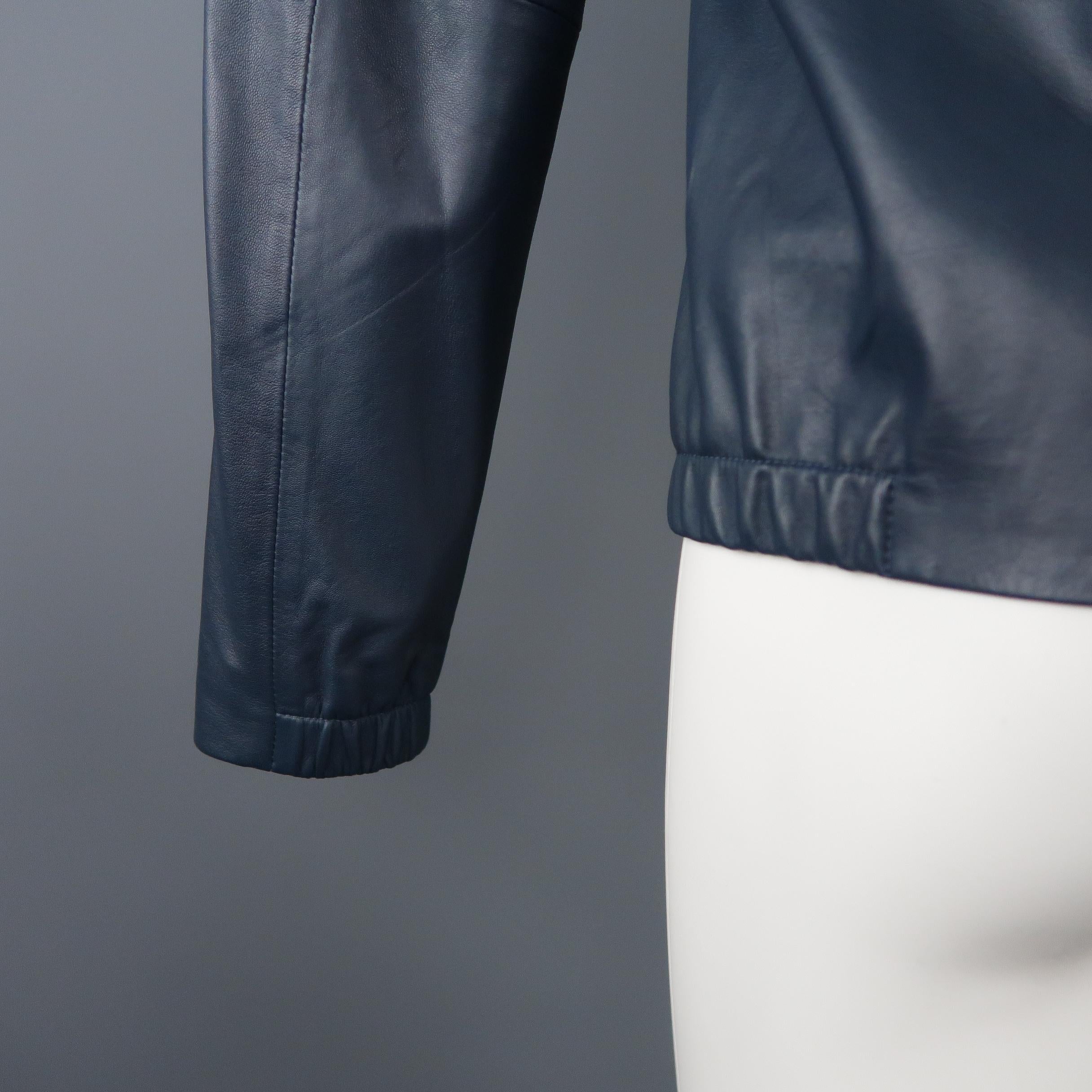 THEORY S Navy Solid Leather Jacket 1
