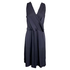 THEORY Size 12 Navy Silk Faux Wrap Sleeveless Dress