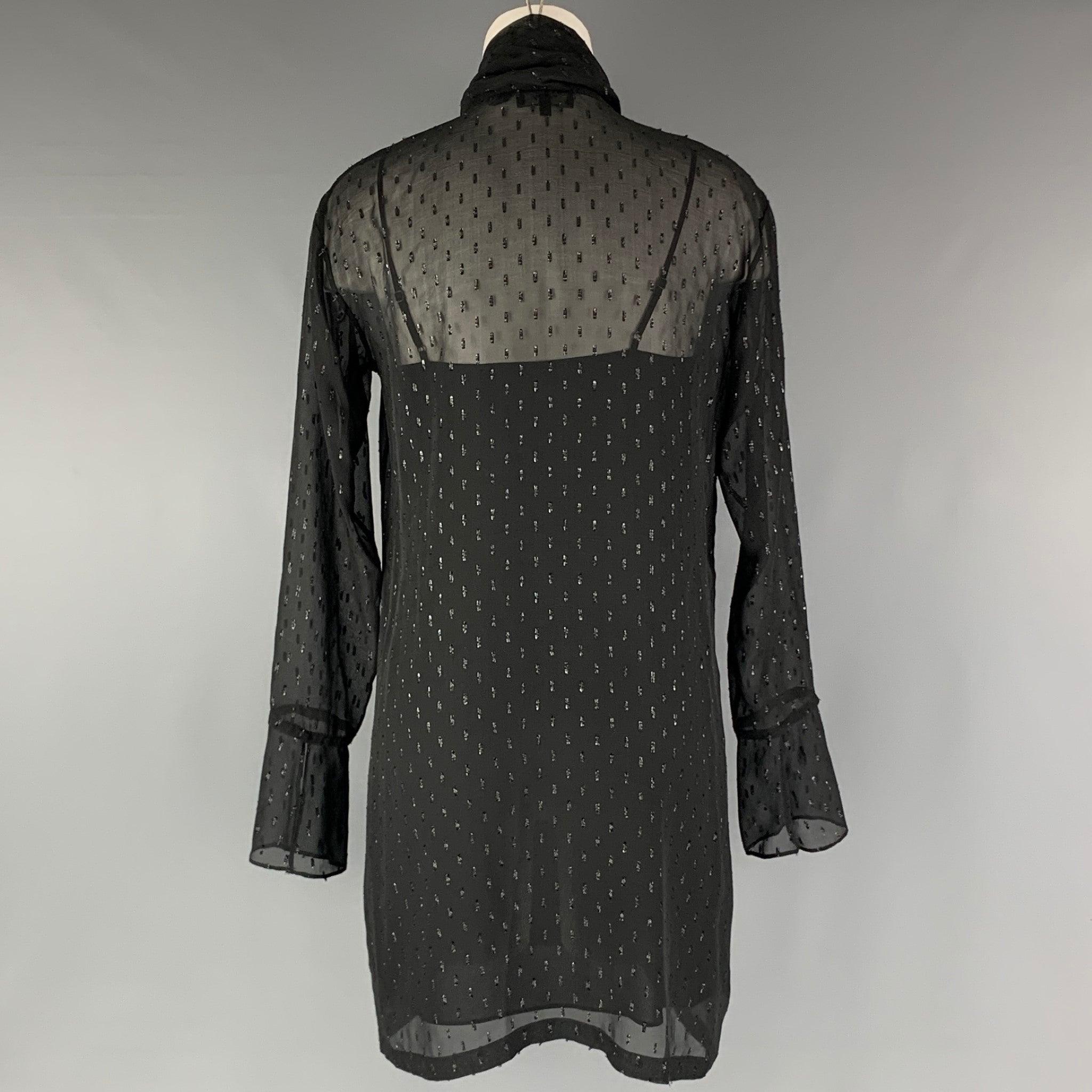 Women's THEORY Size 2 Black Silk  Metallic Textured Bow Dress For Sale
