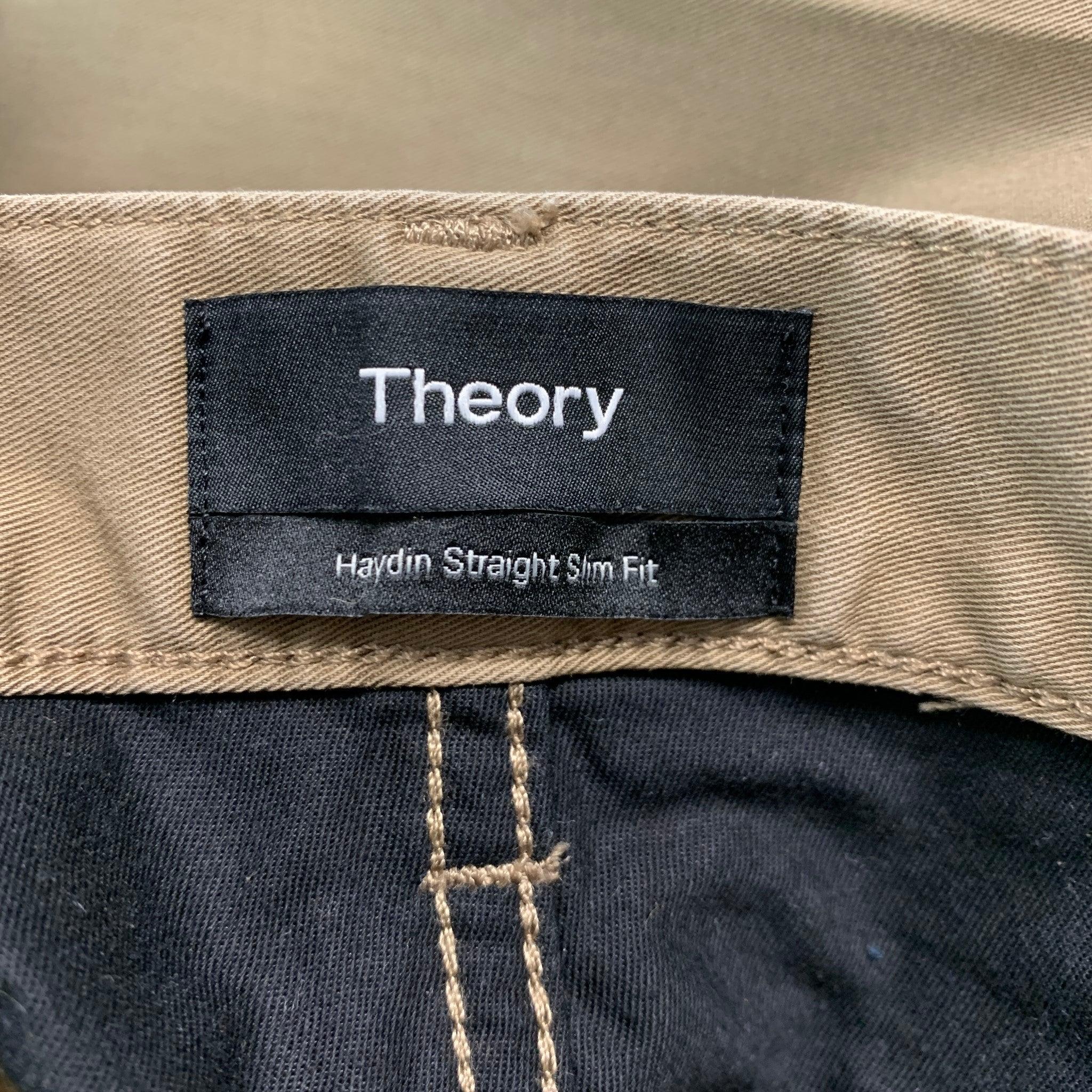 THEORY Size 30 Khaki Cotton  Elastane Zip Fly Casual Pants In Good Condition For Sale In San Francisco, CA
