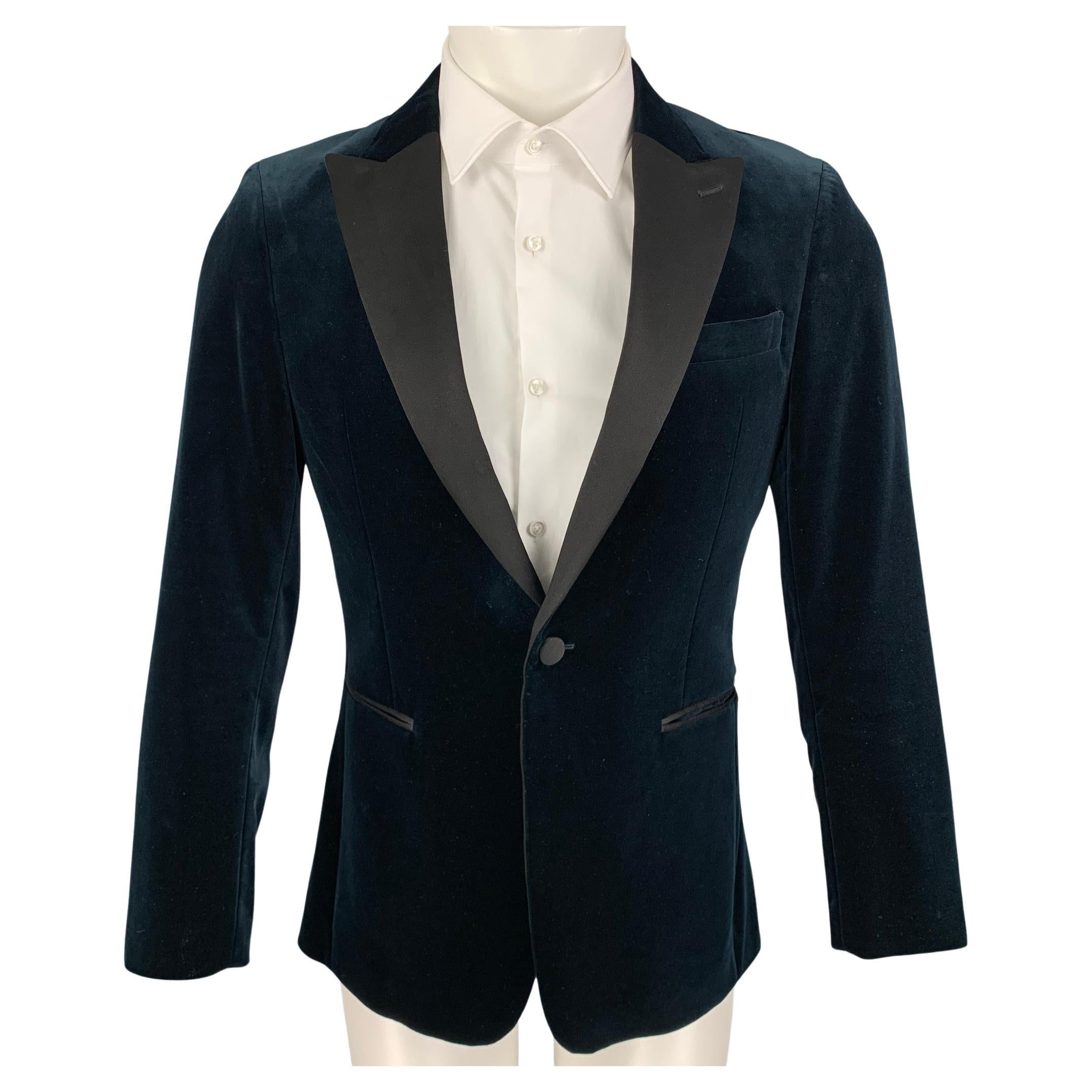 THEORY Size 36 Navy Black Velvet Cotton Peak Lapel Sport Coat