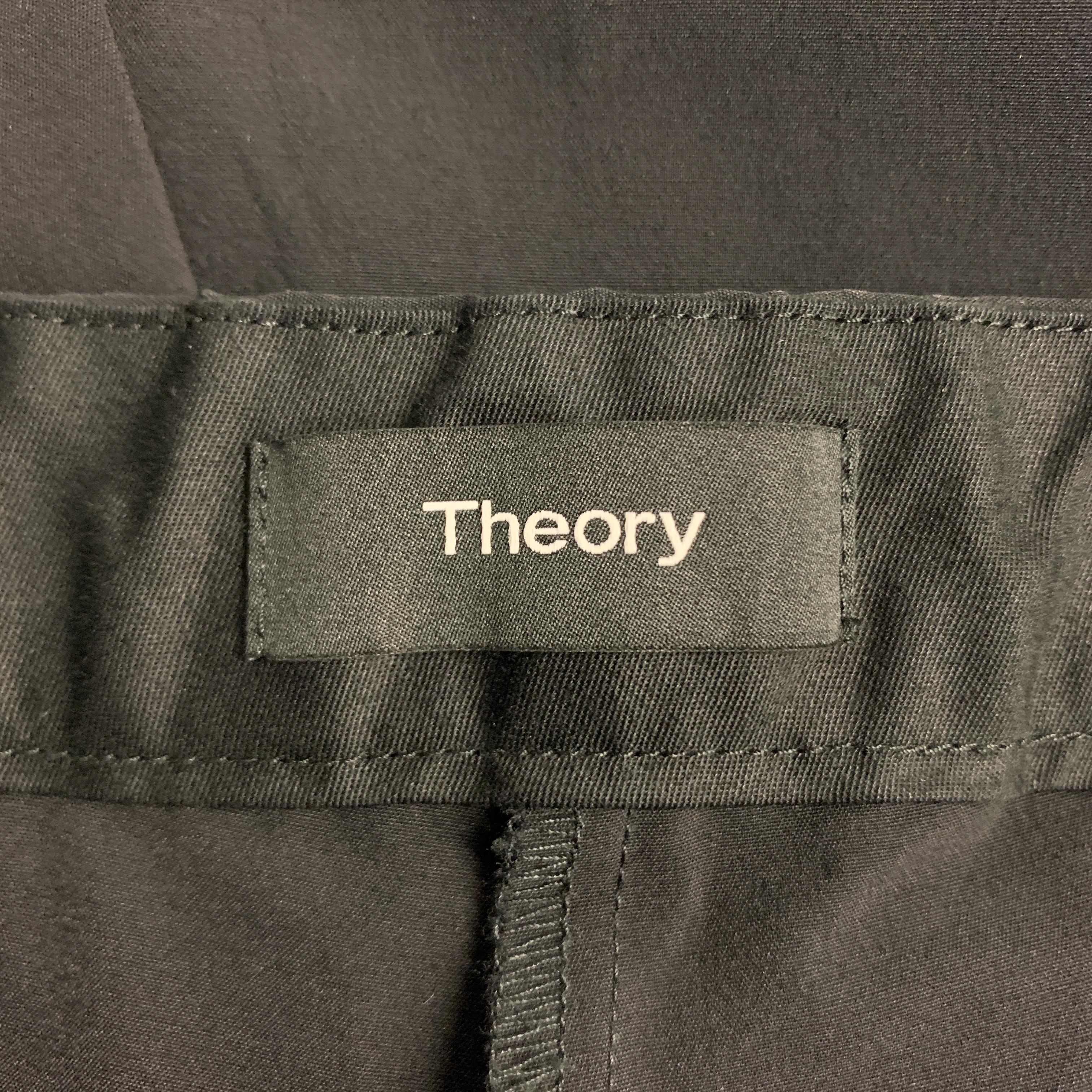 Men's THEORY Size 38 Black Solid Polyester Blend Zip Fly Dress Pants