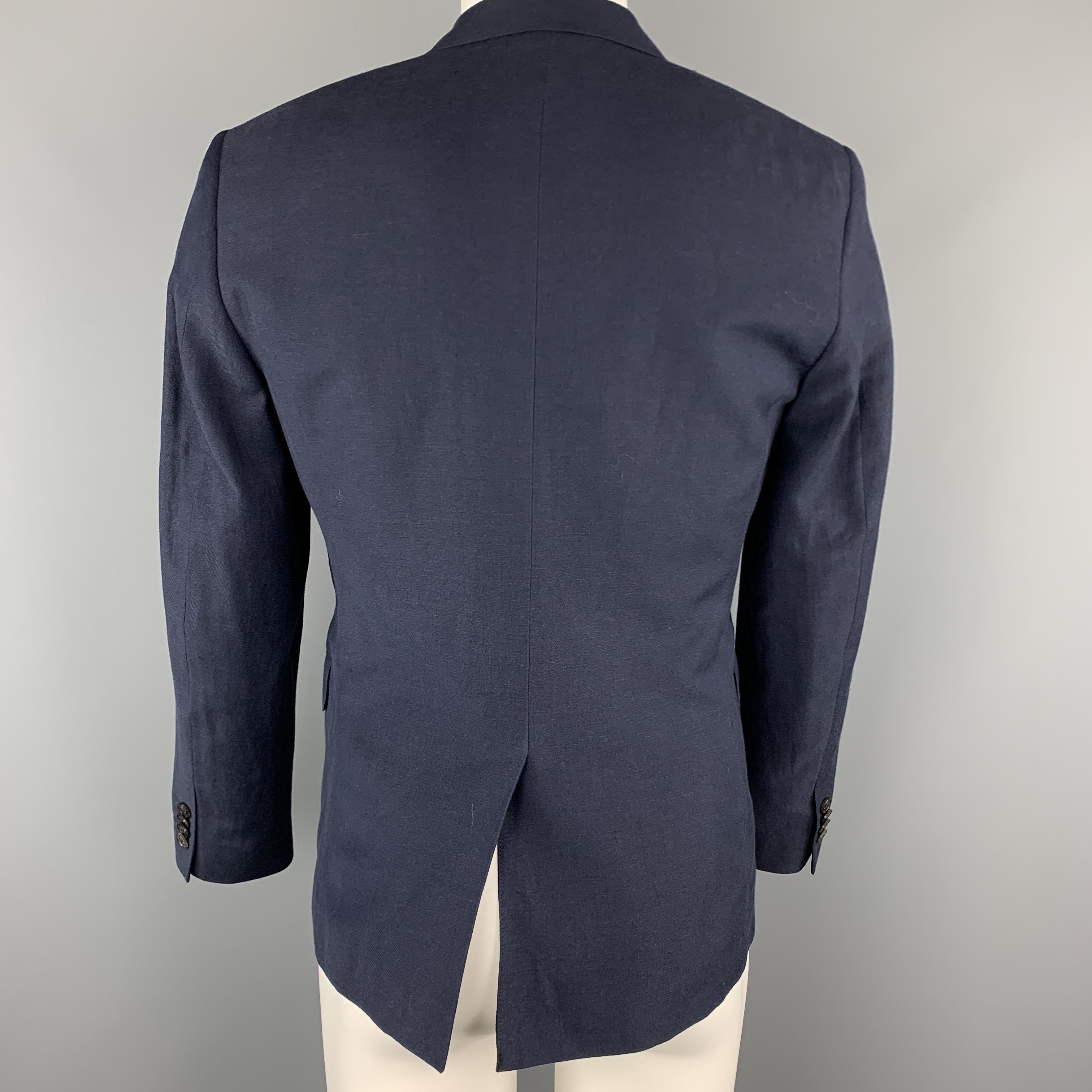 THEORY Size 38 Short Navy Wool / Linen Notch Lapel Sport Coat In Good Condition In San Francisco, CA