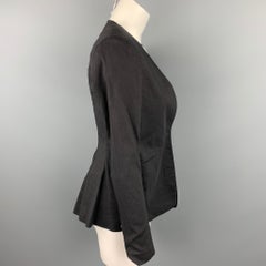 THEORY Size 4 Black Linen Blend Collarless Open Front Jacket