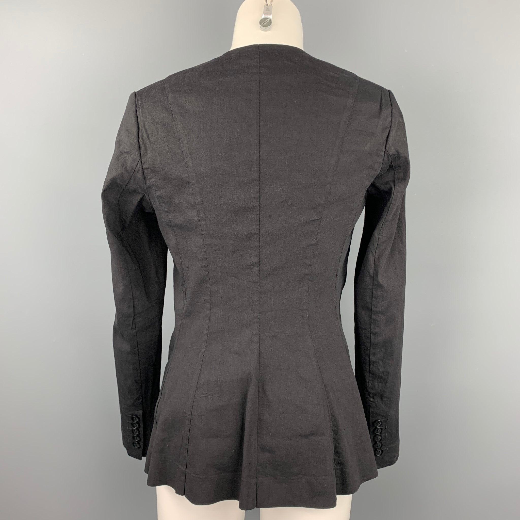 THEORY Size 4 Black Linen Blend Collarless Open Front Jacket In Good Condition In San Francisco, CA