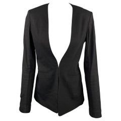 THEORY Size 4 Black Linen Blend Collarless Open Front Jacket