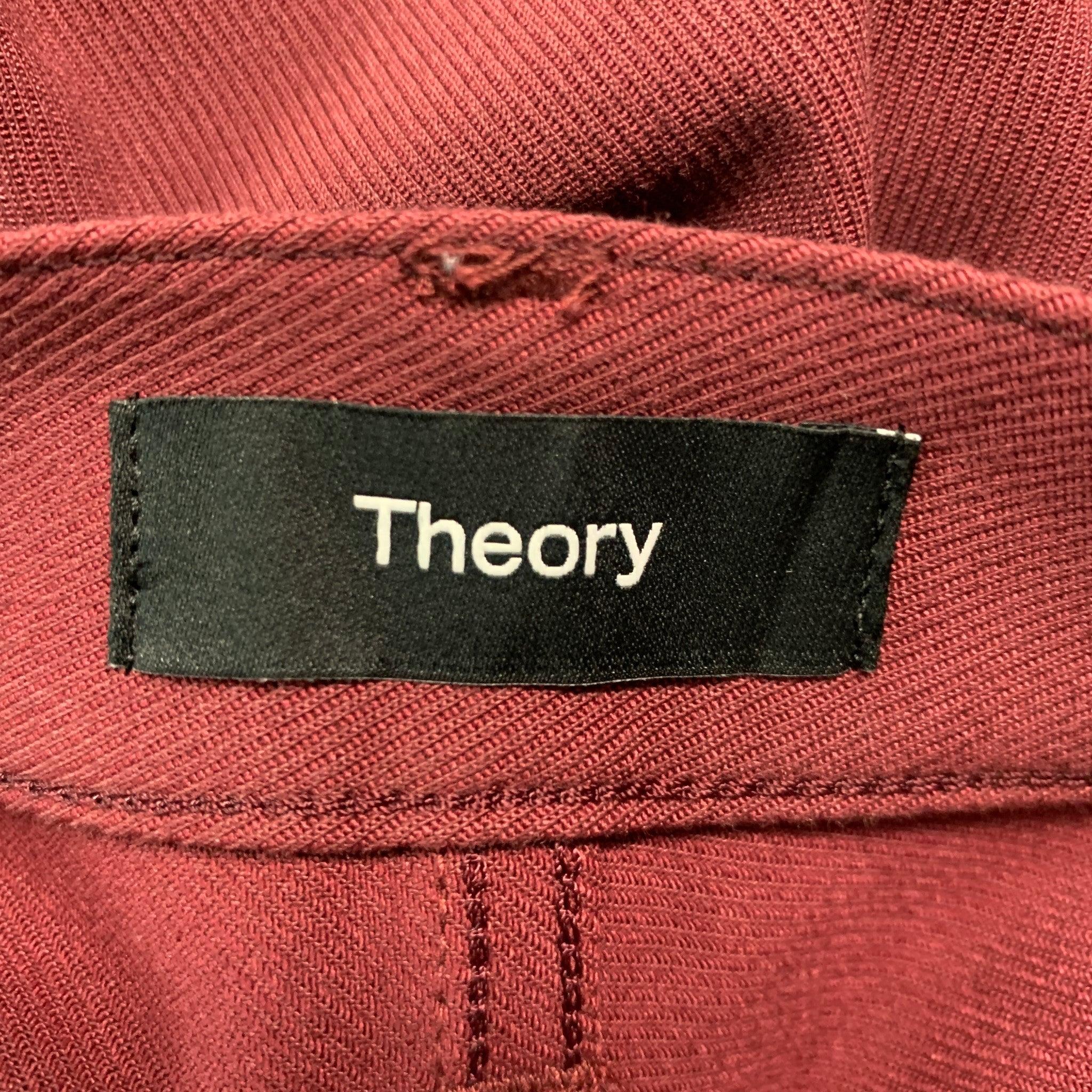 THEORY Size 40 Burgundy Twill Flat Front Casual Pants In Good Condition For Sale In San Francisco, CA