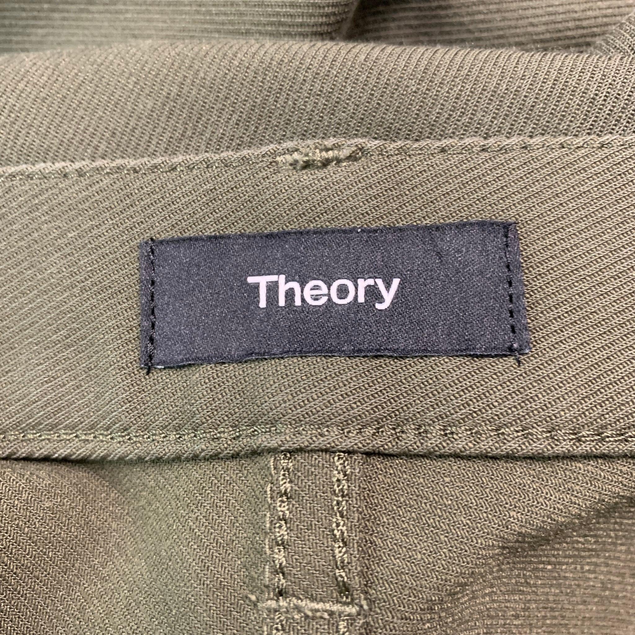 Men's THEORY Size 40 Green Twill Cotton Blend Casual Pants For Sale