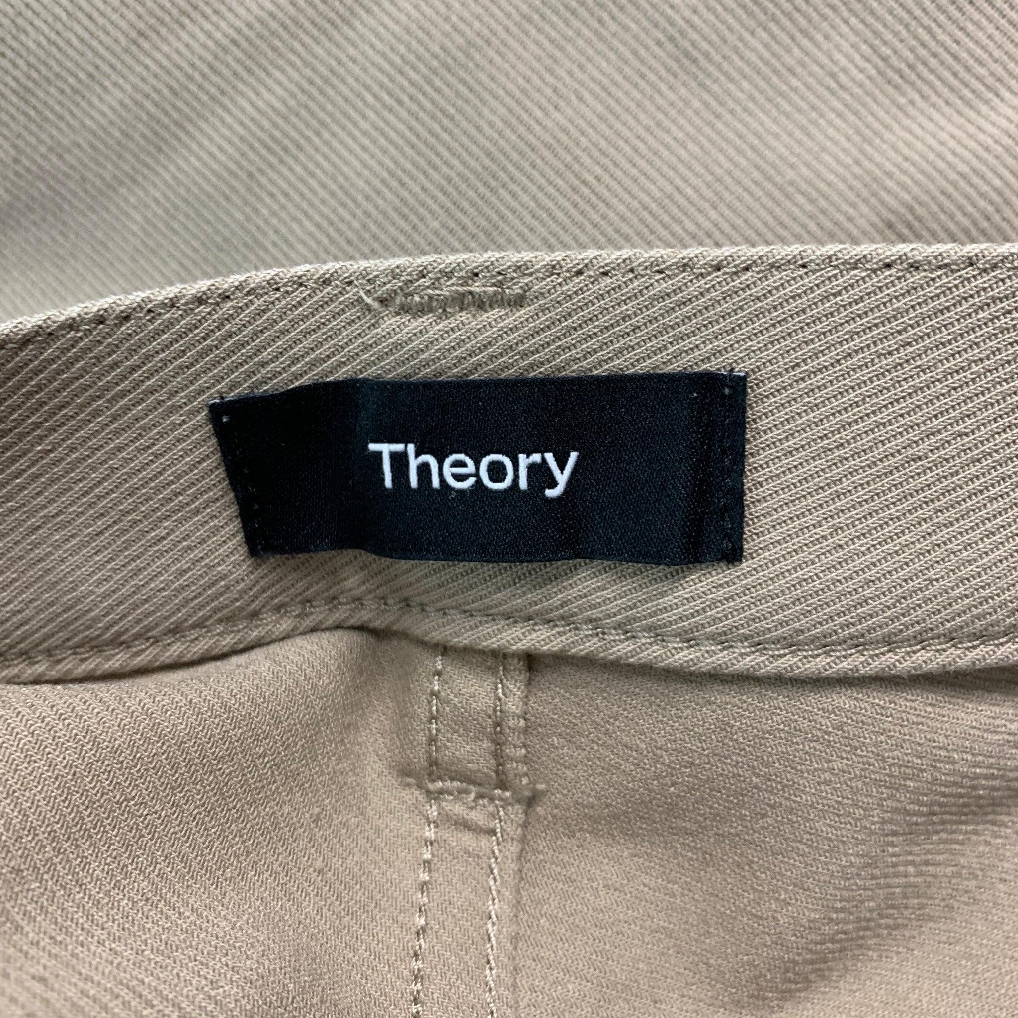 THEORY Size 40 Khaki Twill Cotton Blend Flat Front Casual Pants In Good Condition For Sale In San Francisco, CA