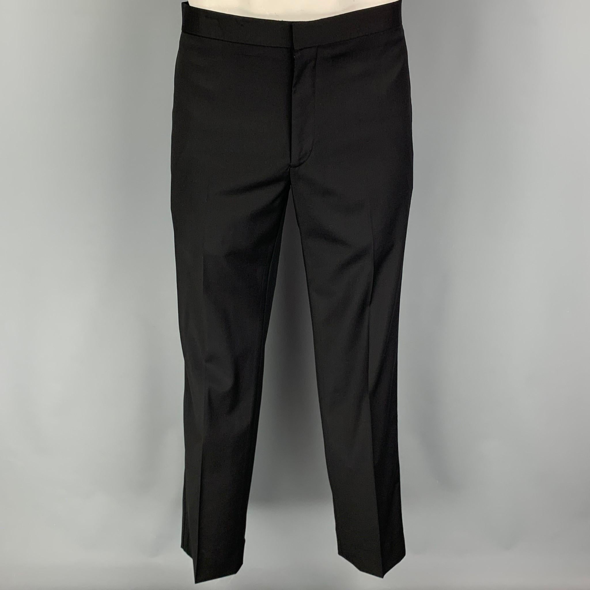 Men's THEORY Size 42 Black Wool Peak Lapel Tuxedo Suit