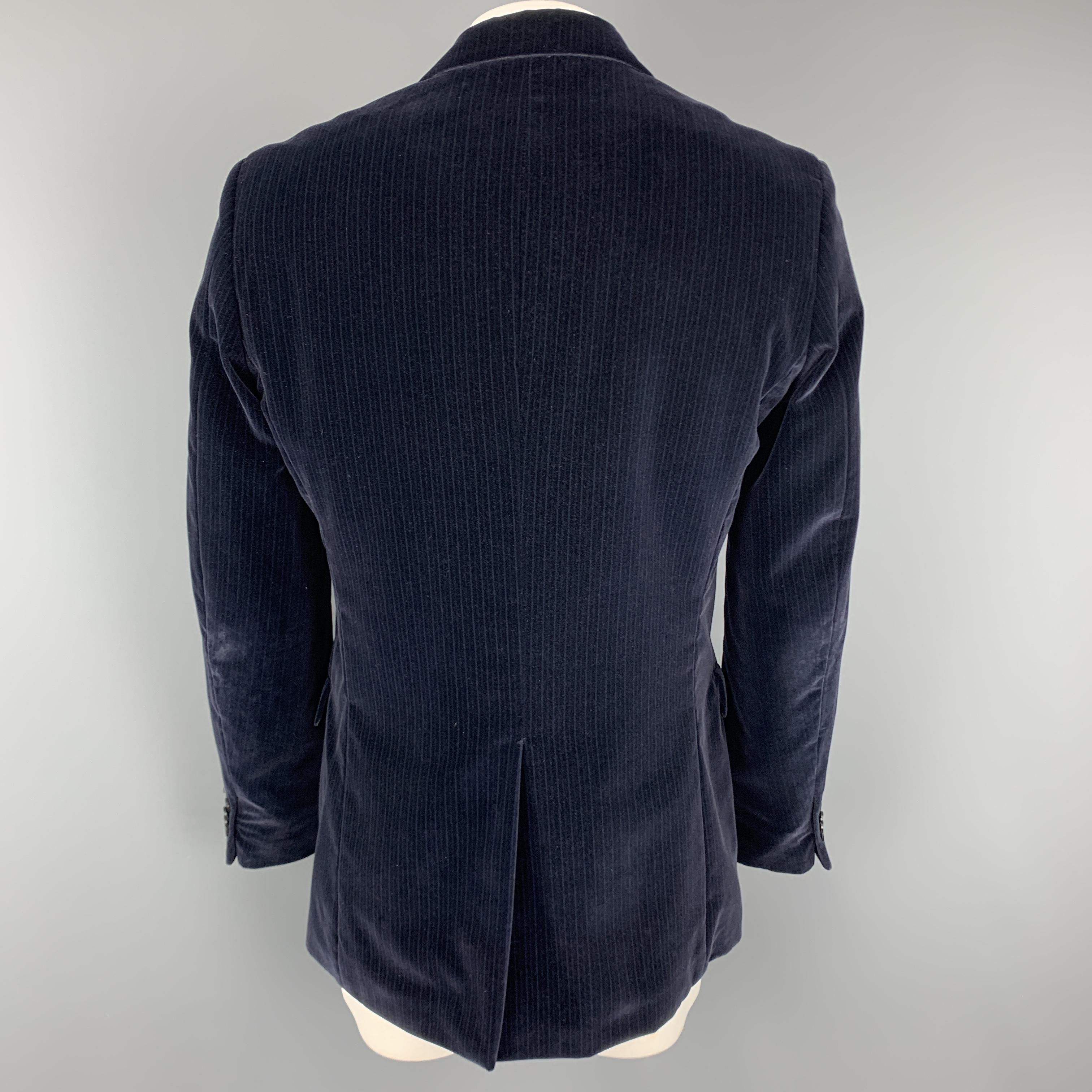 THEORY Size 42 Navy Stripe Cotton Velvet Notch Lapel Long Sport Coat In Good Condition In San Francisco, CA
