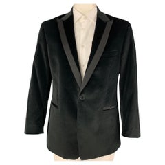 THEORY Size 46 Black Velvet Cotton Lycra Peak Lapel Sport Coat
