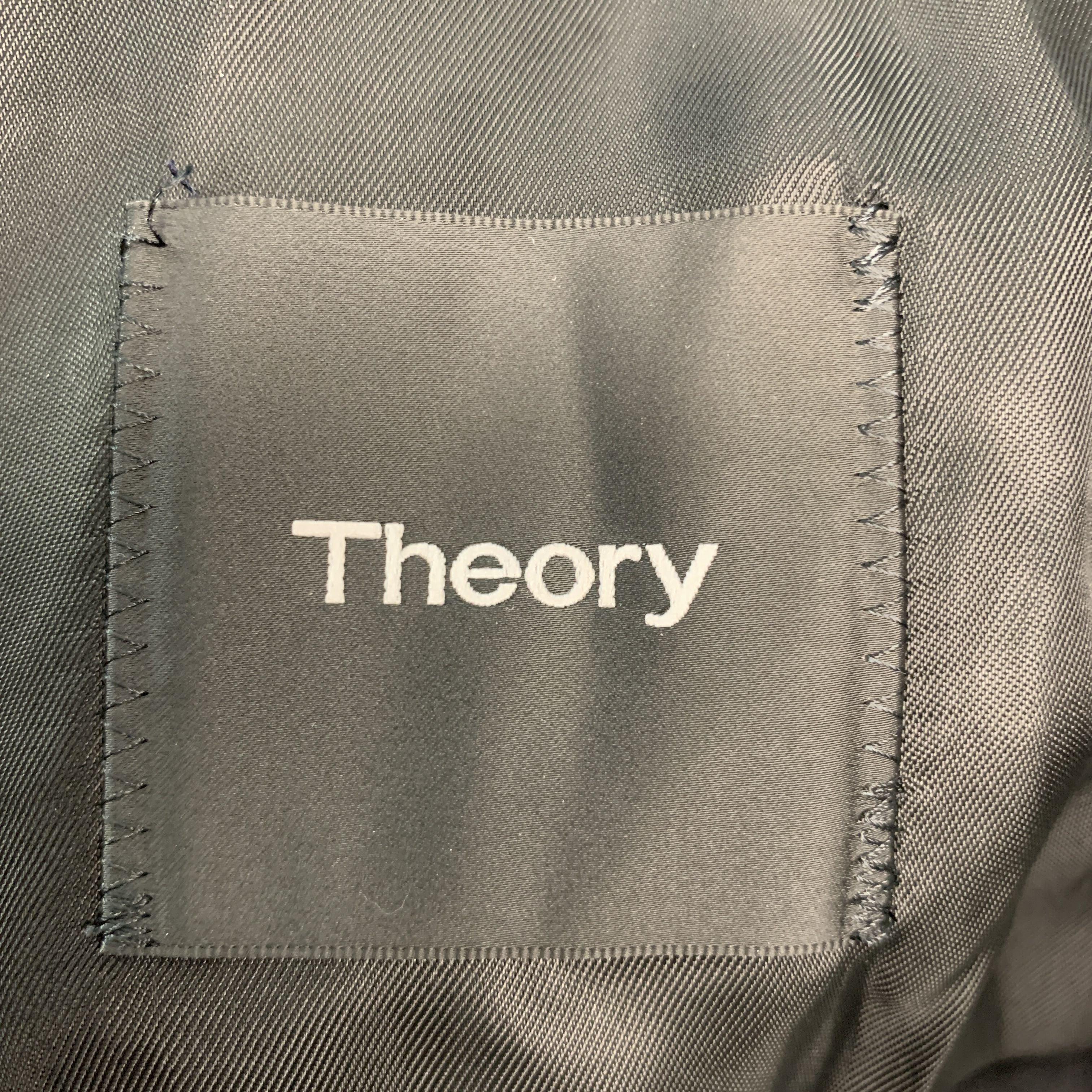 THEORY Size L Black Wool Blend Solid Notch Lapel Coat For Sale 3