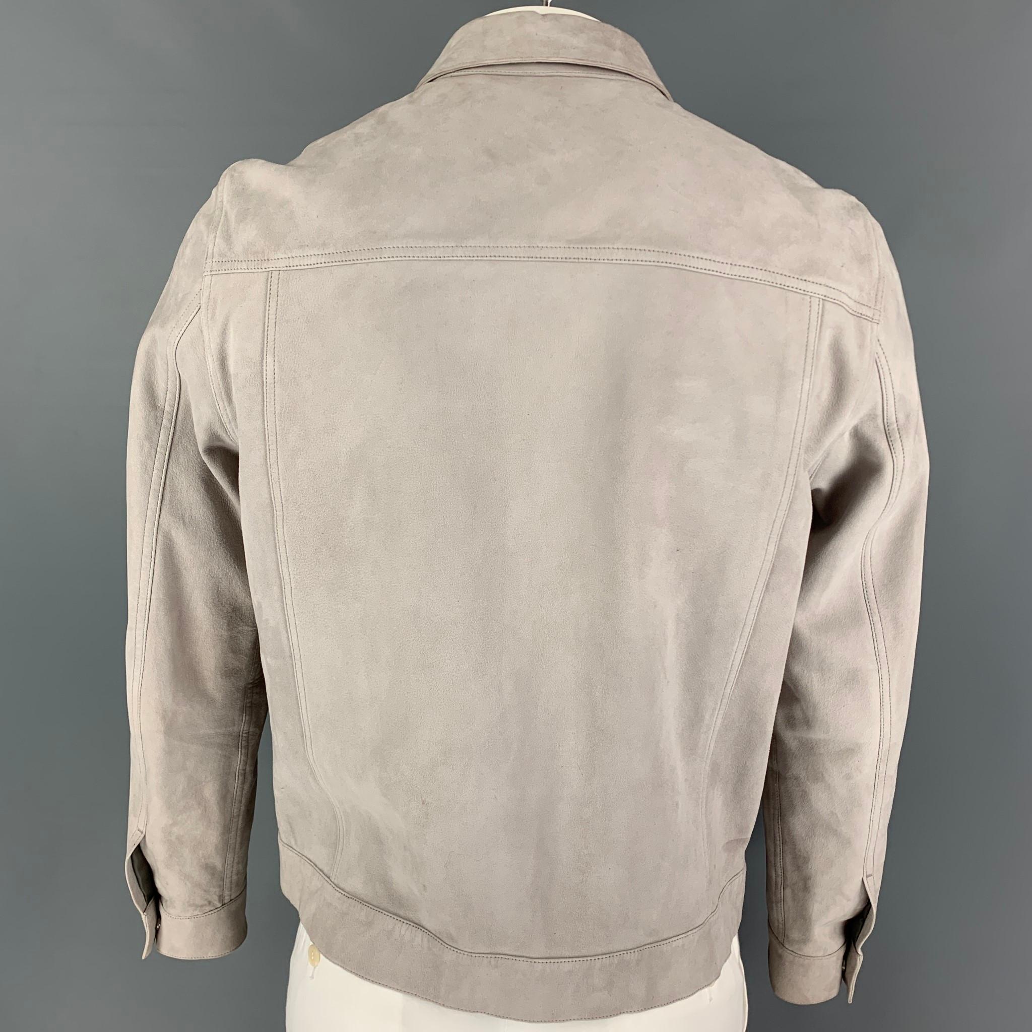 Beige THEORY Size L Grey Light Grey Leather Snaps Jacket