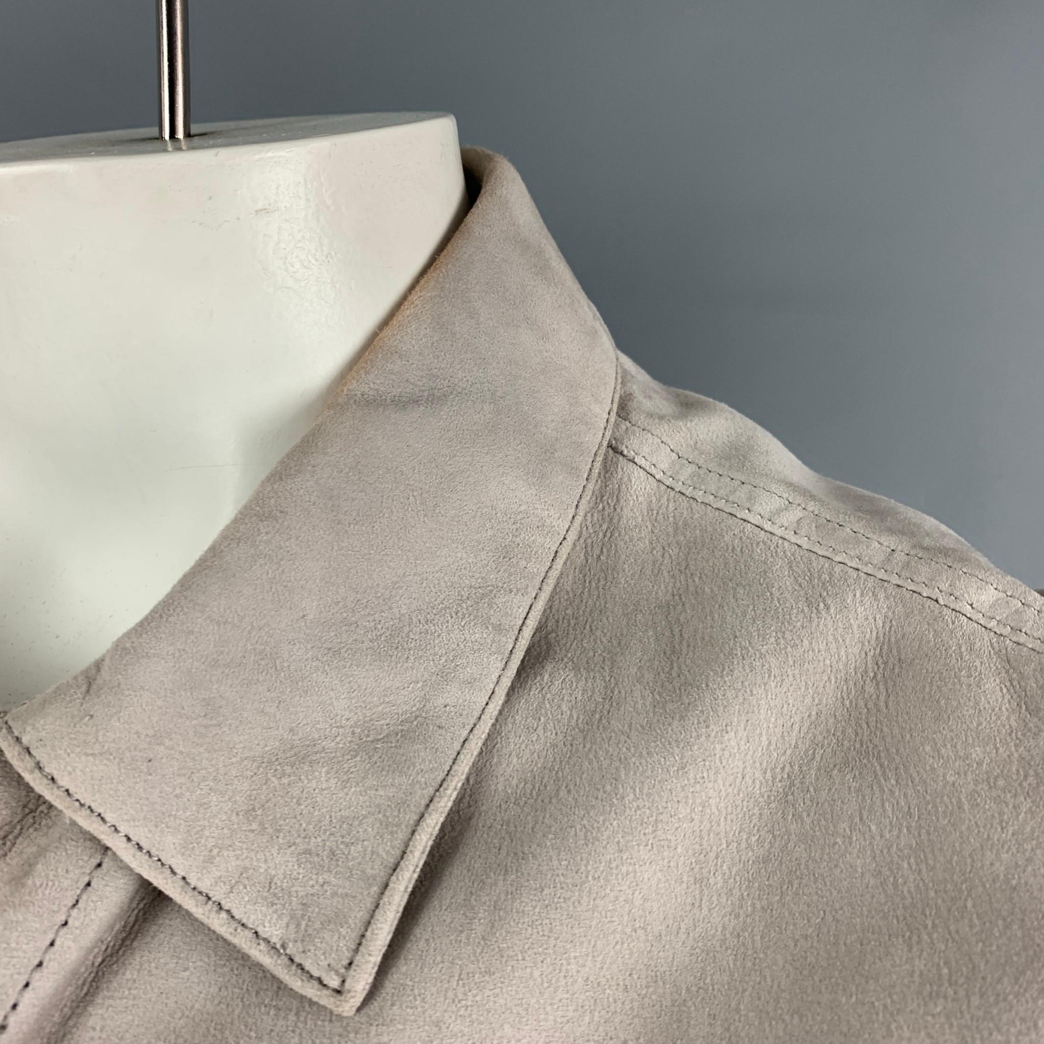 THEORY Size L Grey Light Grey Leather Snaps Jacket In Good Condition In San Francisco, CA