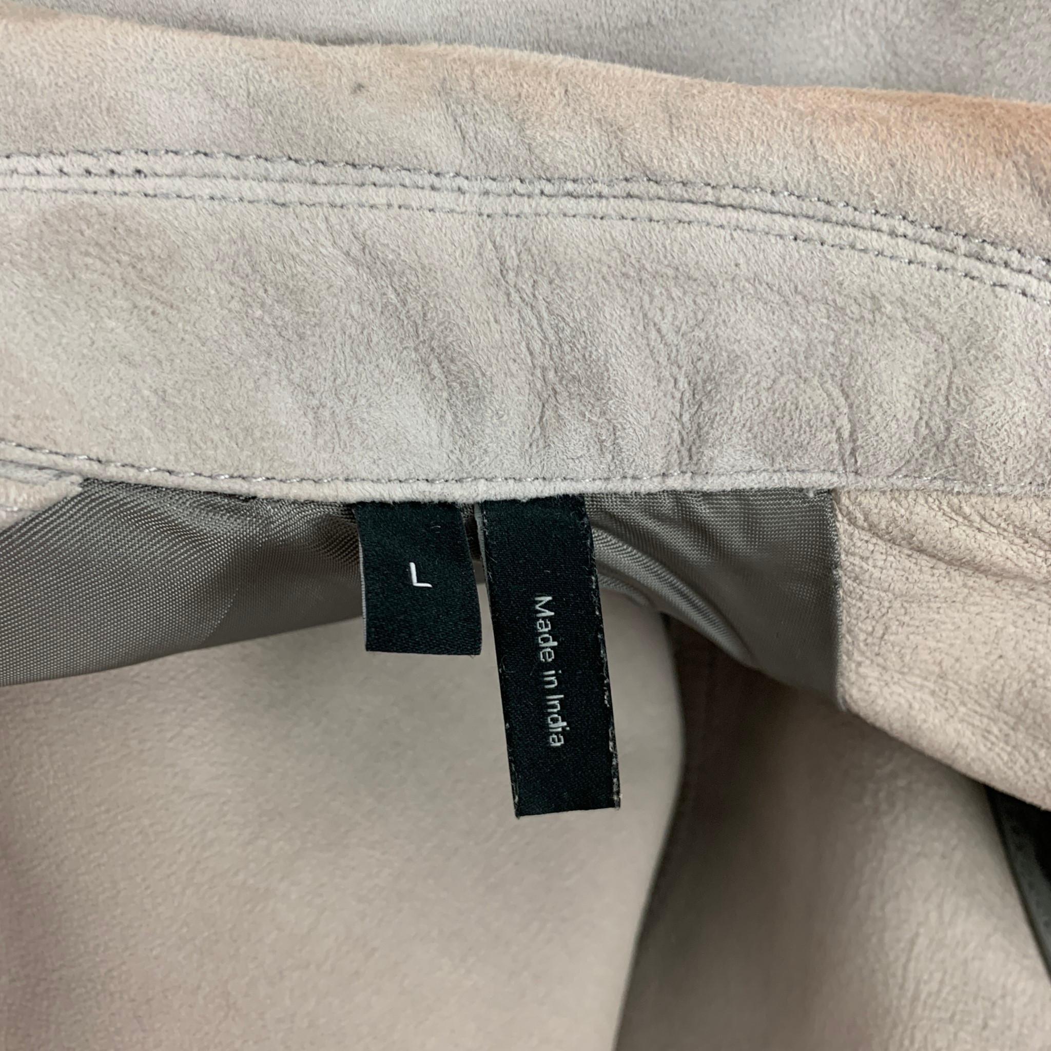 THEORY Size L Grey Light Grey Leather Snaps Jacket 1