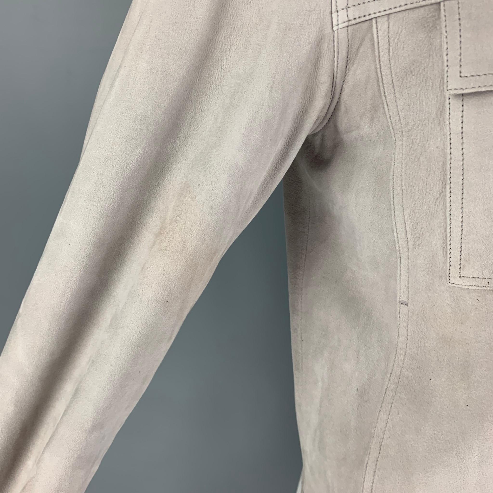 THEORY Size L Grey Light Grey Leather Snaps Jacket 2