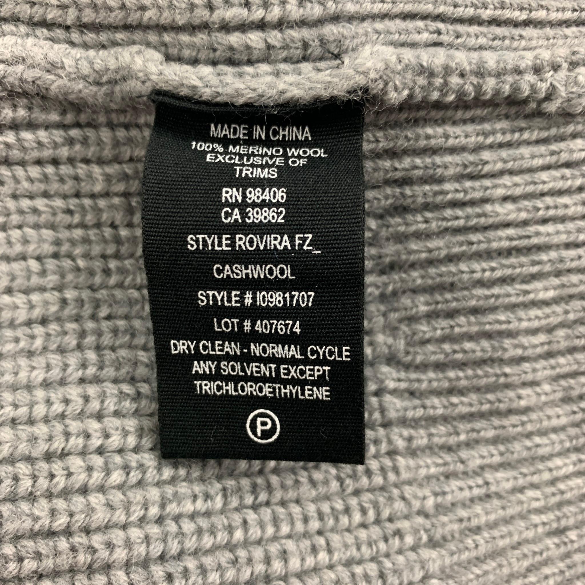THEORY Size L Grey Ribbed Cashmere Wool Zip Up Cardigan In New Condition In San Francisco, CA