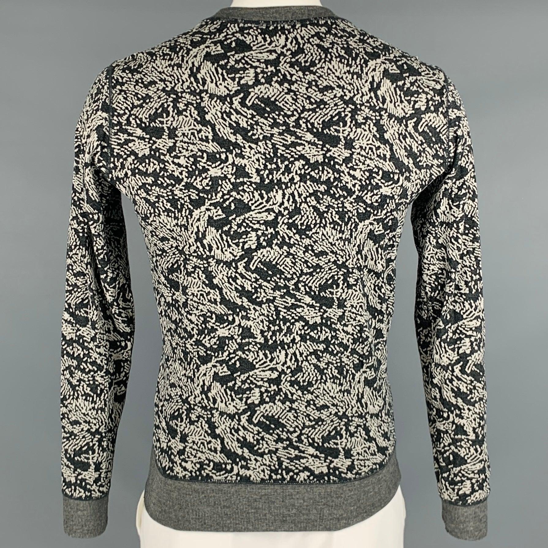 Men's THEORY Size L Grey White Abstract Crew Neck Pullover For Sale