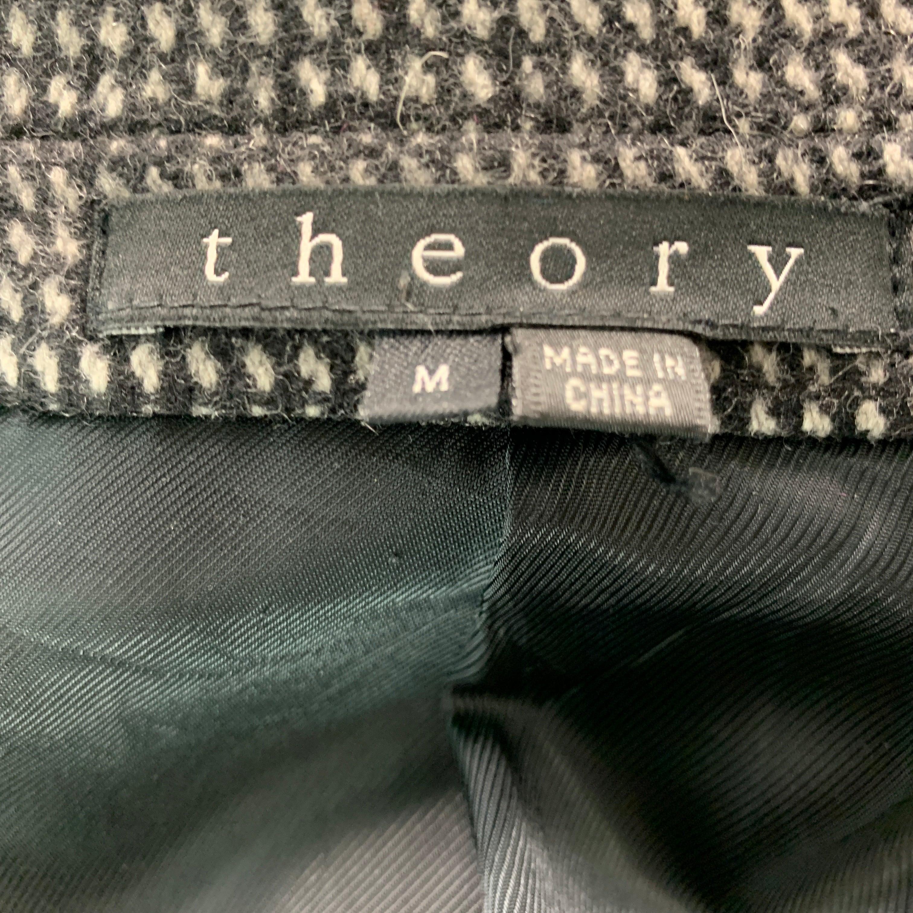 THEORY Size M Black Grey Woven Wool Cashmere Peak Lapel Coat For Sale 1