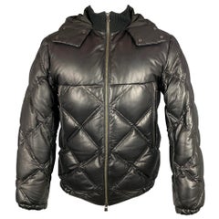 THEORY Size M Black Quilted Lamb Skin Leather Zip Up Hooded Jacket