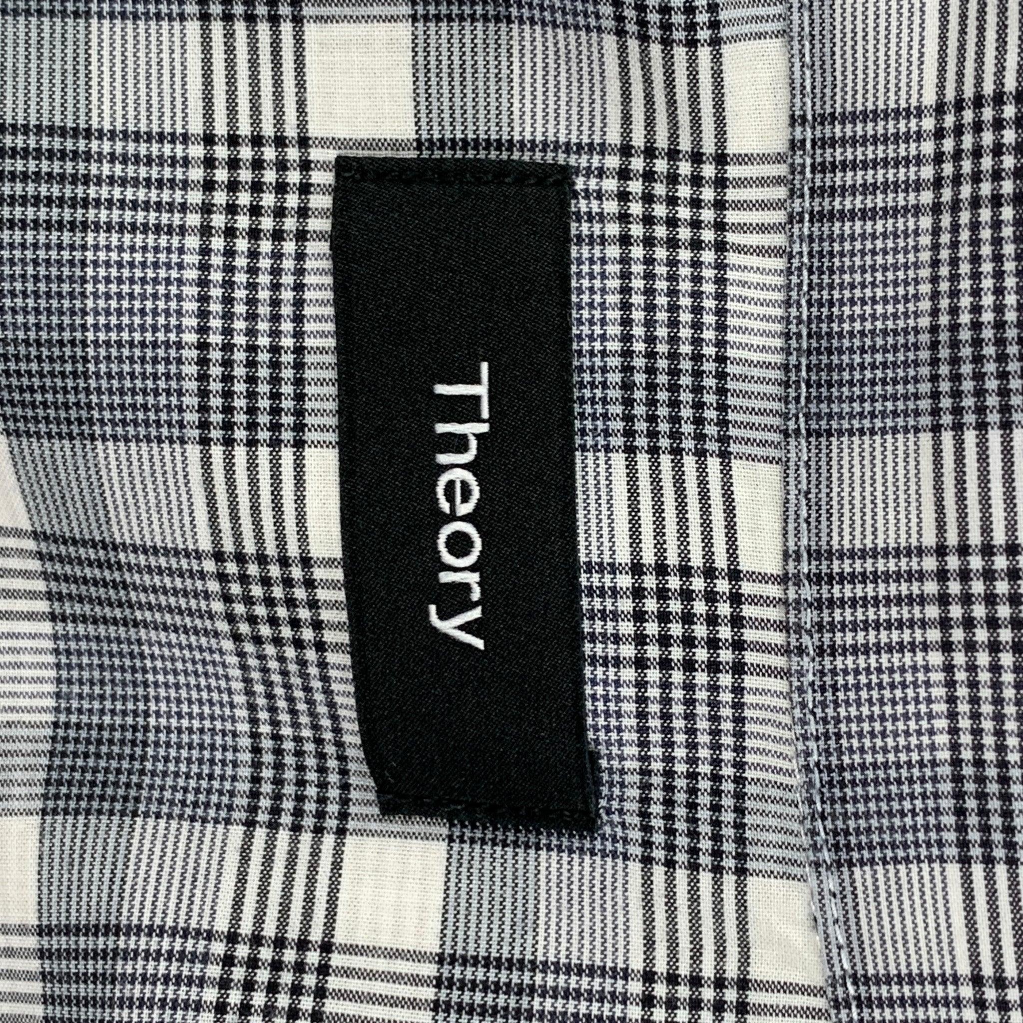 THEORY Size M Grey White Plaid Cotton Long Sleeve Shirt For Sale 2